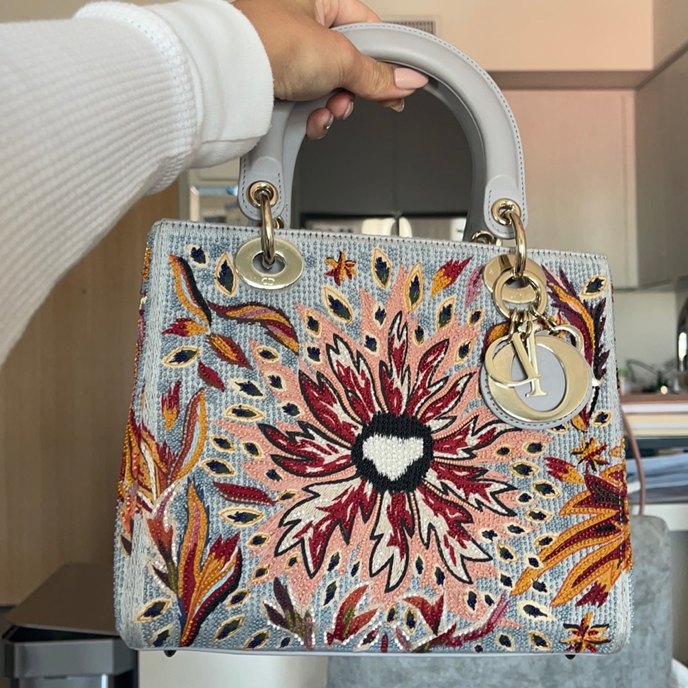 Lady Dior Medium The Rise of the Phoenix Special Edition Gray Calf Skin